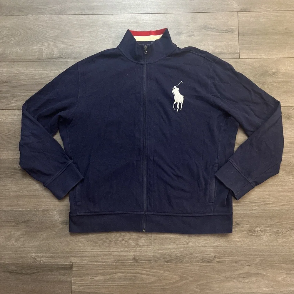 Polo Ralph Lauren Mens 2XL Full Zip Big Pony Knit Sweater Blue
